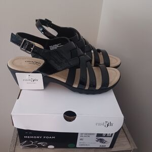 East 5th Hickery Black Patent Heeled Sandals Sz 9